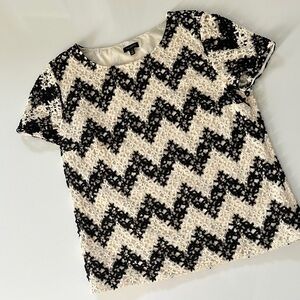 Talbots Black and White Zigzag Lace Top